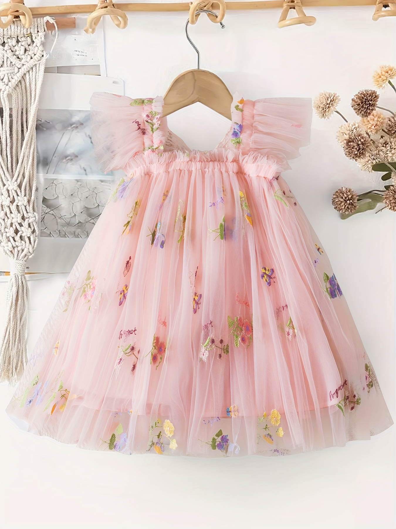 girls floral embroidered mesh princess dress 3d - Temu United Arab Emirates