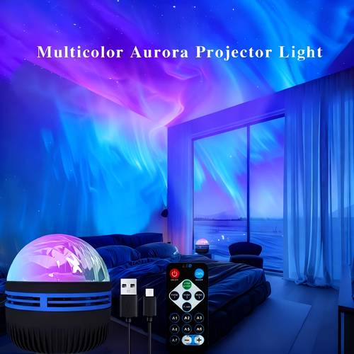 . aurora atmosphärenprojektionslampe, mehrfarbiger galaxie-sterne-projektor mit fernbedienung, dimmbar, usb-betrieben, für schlafzimmer, heimkinos, camping, hochzeitsdekorationen