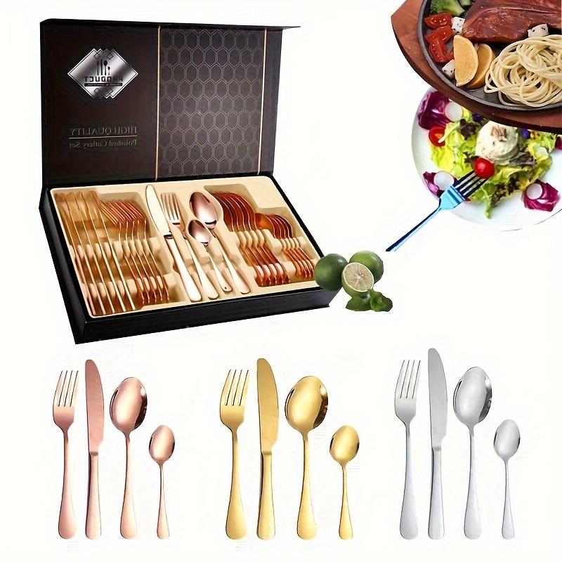 

24-piece Silverware Set 4-piece Food Grade Cutlery - Cutlery Set Forks And Spoons Silverware Set Mirror Polished Cutlery Dishwasher Safe Gift Set For Wedding Housewarming