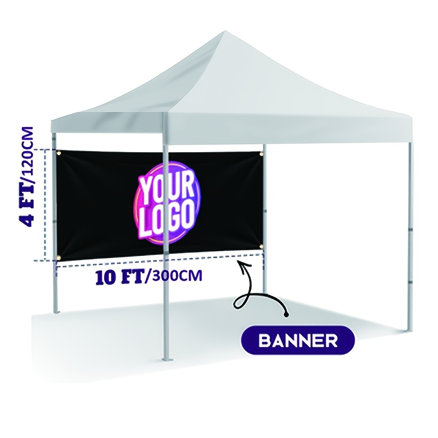 Custom Banners And Draperies, With Customizable Branding And Logos. Includes Only Banners And Draperies, Excluding Canopies And Frames. With Metal Grommets