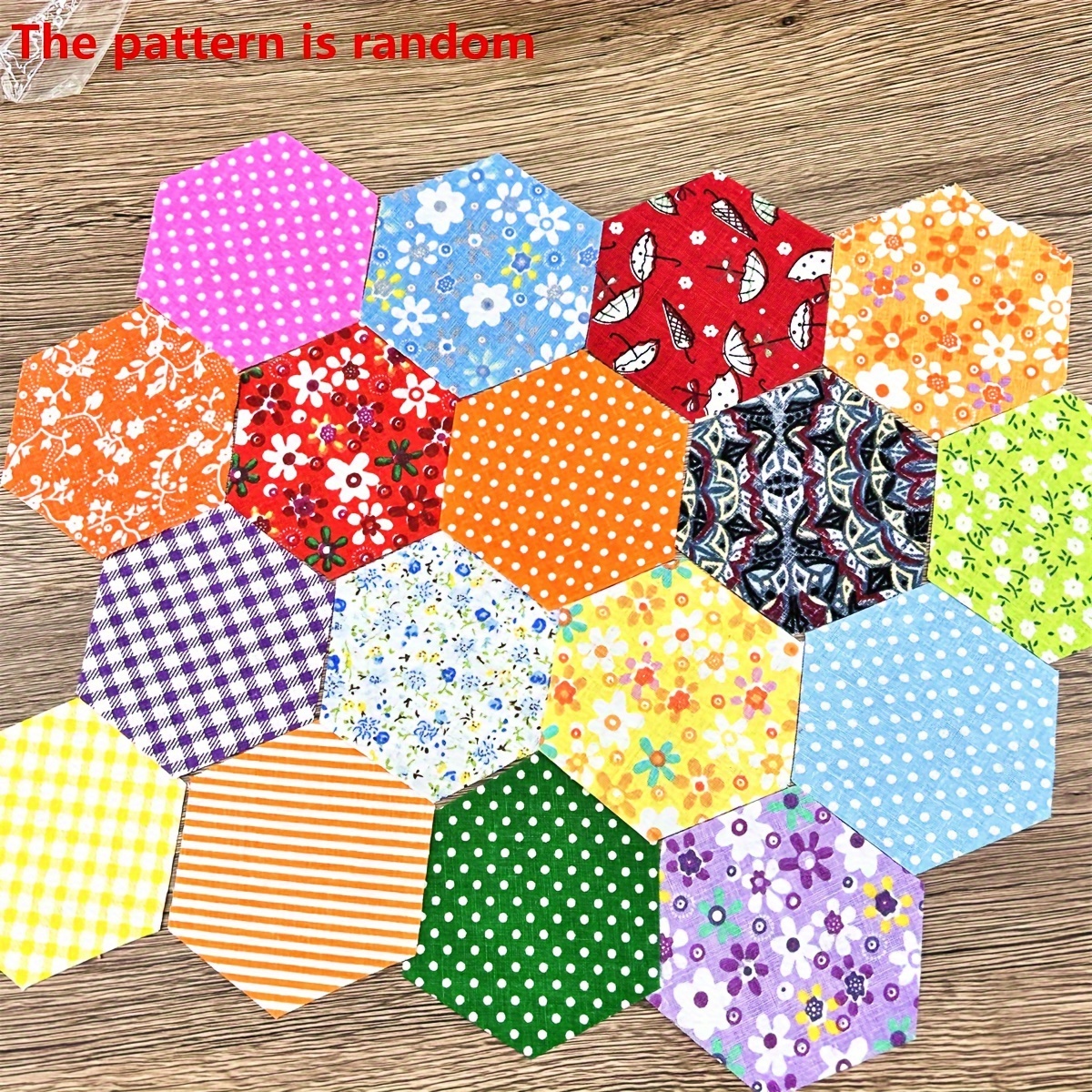 New 50pcs Hexagon Pre-cut Patches Random Colors Low Density Fabric Flower Pattern, Sewing, Hand Wash Only, Perfect For Scrap And Hand Sewing Projects
