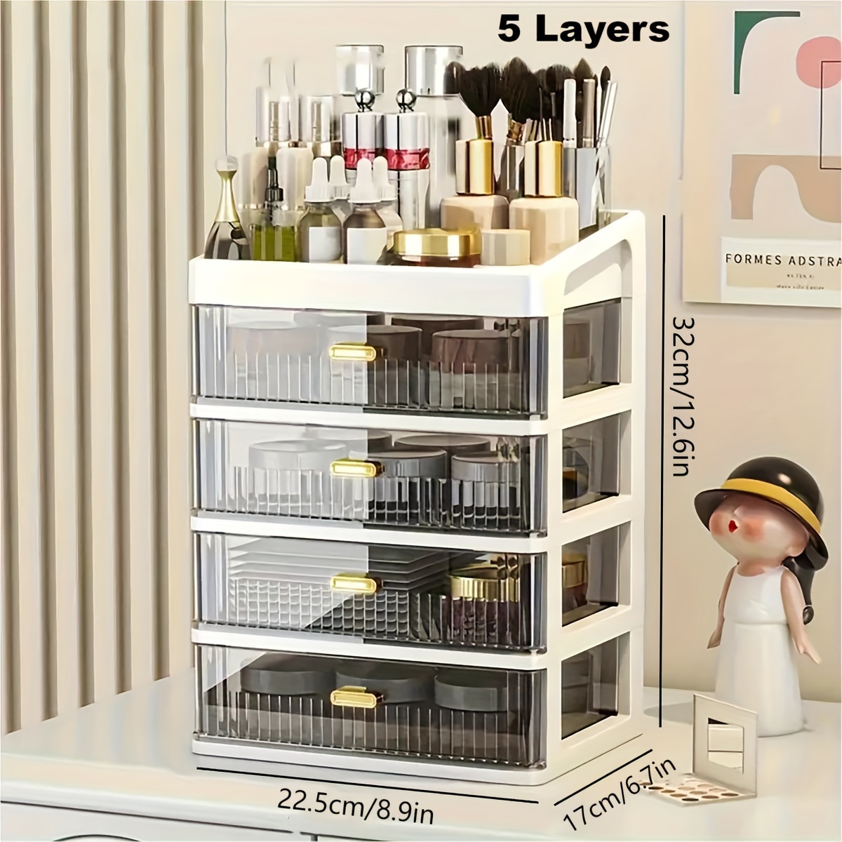 Makeup Organizer For Vanity, Large Capacity Desk Storage Box With Drawer For Dresser, Bathroom & Countertop, Great Holder For Cosmetics, Perfume, Skincare & Toiletries