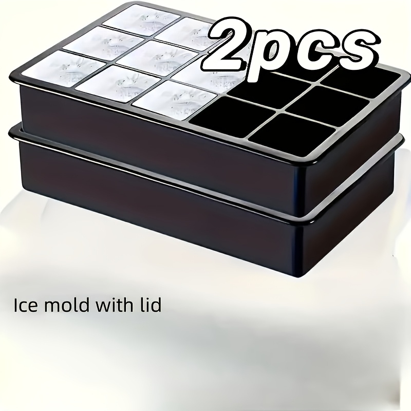Image of 2pcs, Black Silicone Ice Tray, 15 Large Square Ice Cubes