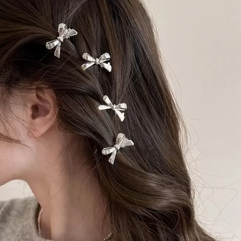 4pcs elegant alloy bow hair clips for women   metallic hairpins with intricate   secure hold for bangs side hair versatile hair accessories for casual formal styles cute hair clips bohemian style hairpins durable hairpins Product details 1