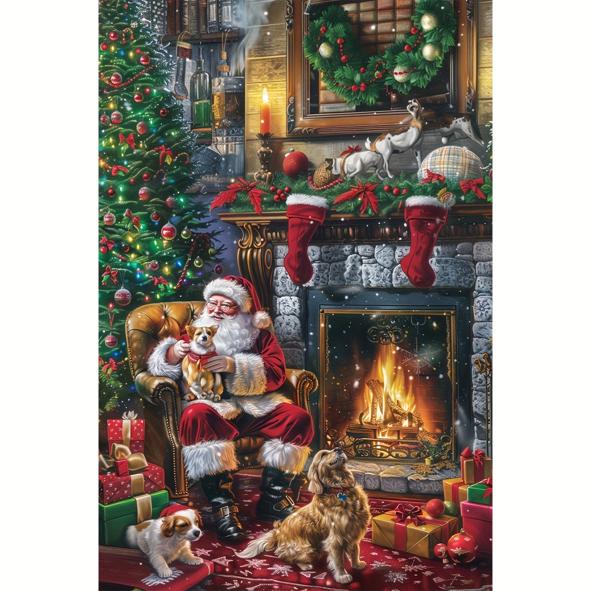 

Santa Claus & His Puppy Cross Stitch Kit - Complete Embroidery Set For Living Room & Bedroom Decor, Includes Pattern, Fabric, Thread, Needle & Instructions, 15.7x23.6 Inches