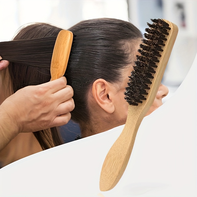 1 stuks bristle slick back haarborstel - zachte/middelharde gladmakende haarborstel om haar te stijlen, te polijsten en   te leggen om een strakke, pluisvrije haarstyling te creëren voor vrouwen en mannen - houten handvat