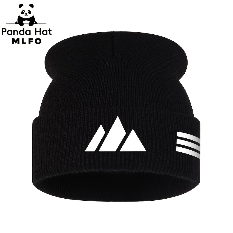 TEMU Bonnet en 1 pièce à imprimé géométrique triple pointe et bandes sur le , chapeau bord à et sportif, bonnet d'hiver et chaud pour les quotidiens,