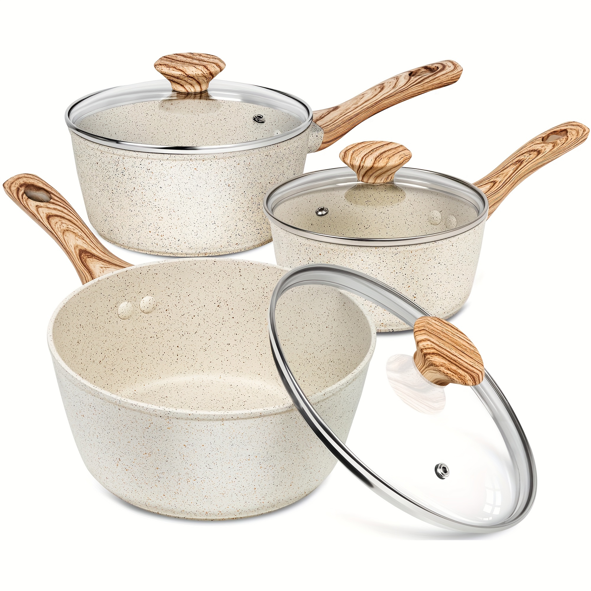 TEMU Sauce Pan With Lid, Nonstick Saucepans 1.5qt&2qt&3qt, Granite Sauce Pan 3pcs, Stone Saucepan Set, Small Pot With Lid, Nonstick Sauce Pot Set,