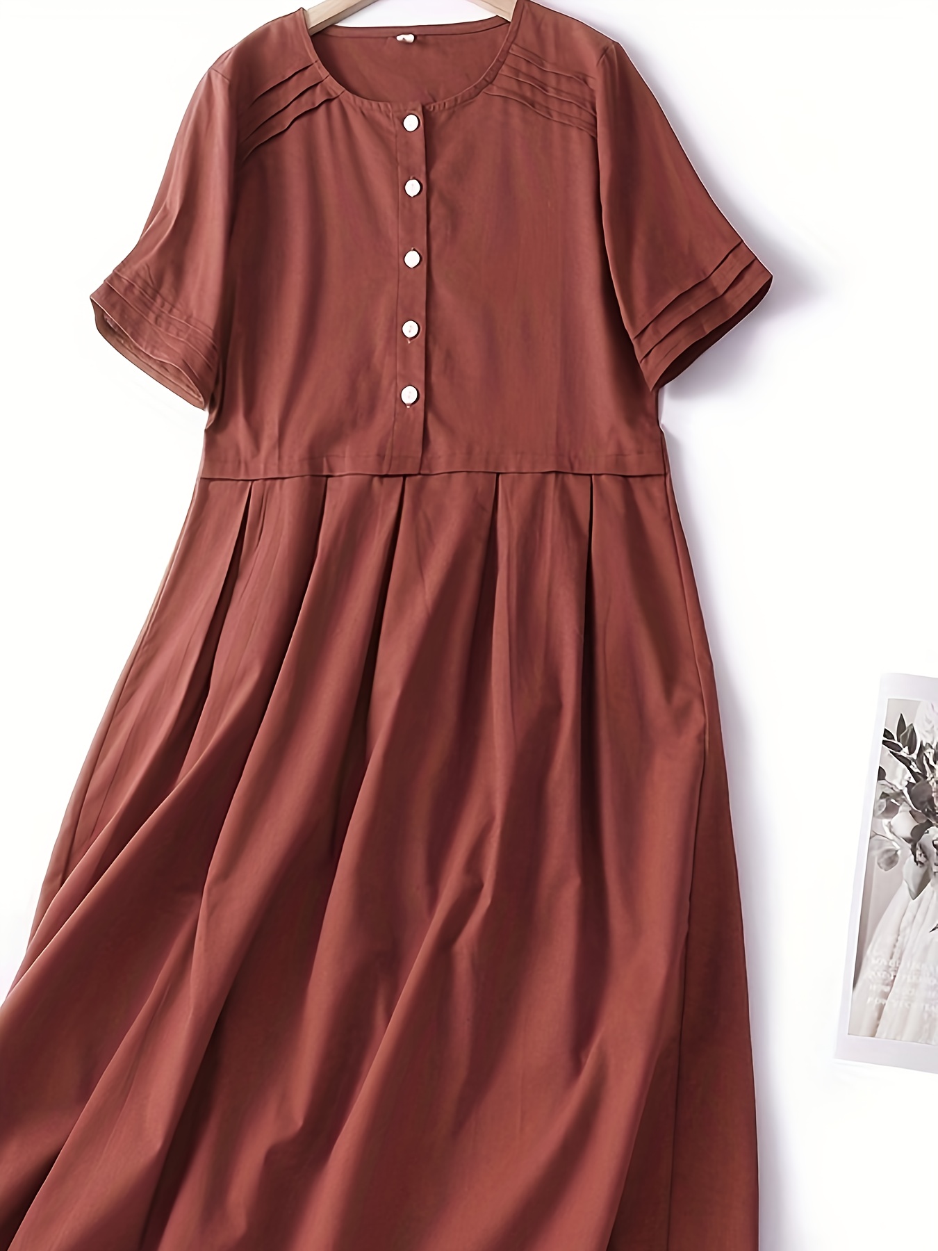 womens rust colored a line maxi dress short sleeves button - Temu Morocco