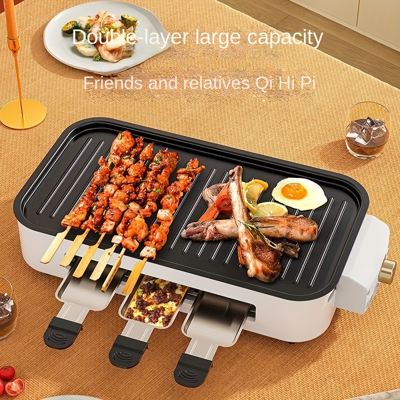 

2-in-1 Electric With Grill Mesh And Cooking Detachable Plate, Temperature Control, Dishwasher Safe, Non-smoking Grill