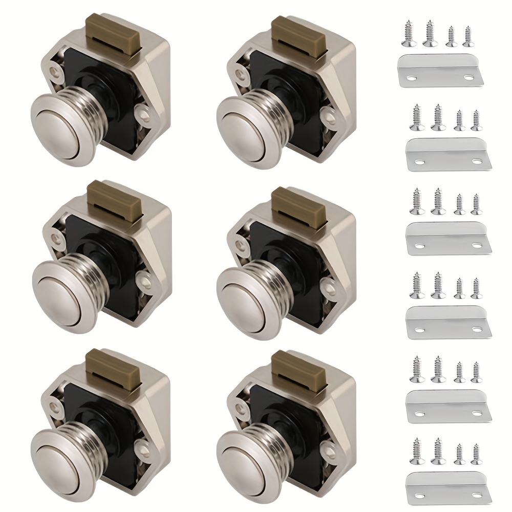 TEMU 6pcs Button Rv Cabinet Locks - Durable Abs, Fits Most Rvs & Boats, Home Cabinets 20mm Cutout Hole, Cabinet Latches With Mini Push Button