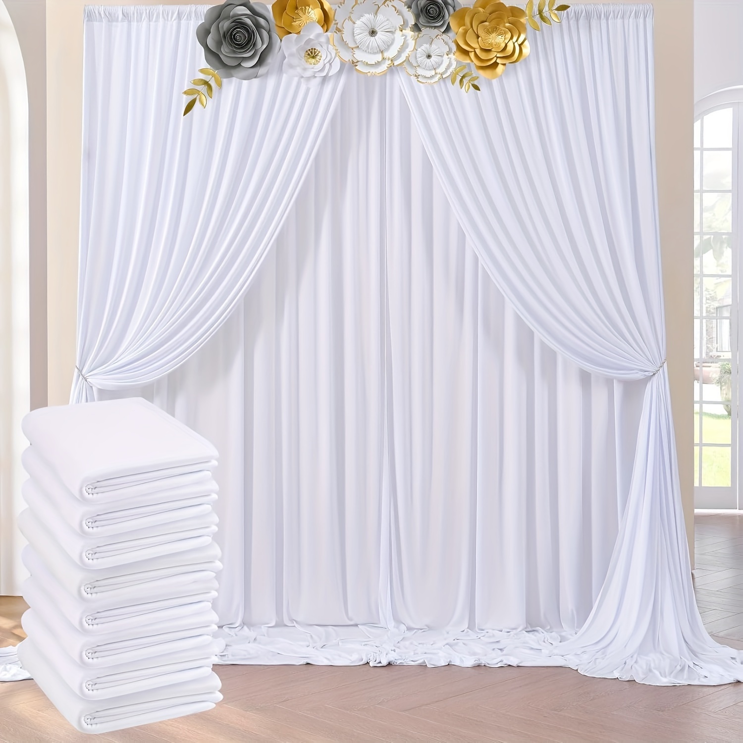 

40ft×10ft Wrinkle Backdrop Curtain For Wedding Party, 8 Panels 5×10ft Silky Polyester Photo Backdrop Drapes Curtains For Parties Birthday Baby Shower Photography Home Décor