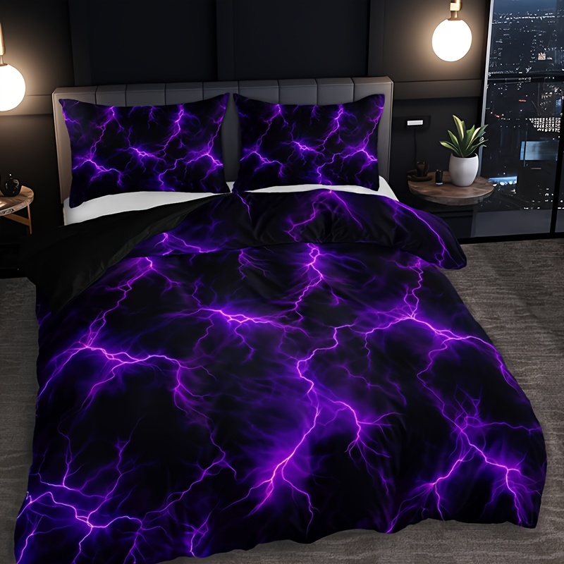 3pcs Purple Cool Print Bedspread Set (1 Blanket + 2 Pillowcases Without Pillow Cores) Home-based Dormitory Breathable And Comfortable Essential For Festivals Carnival Back-to-