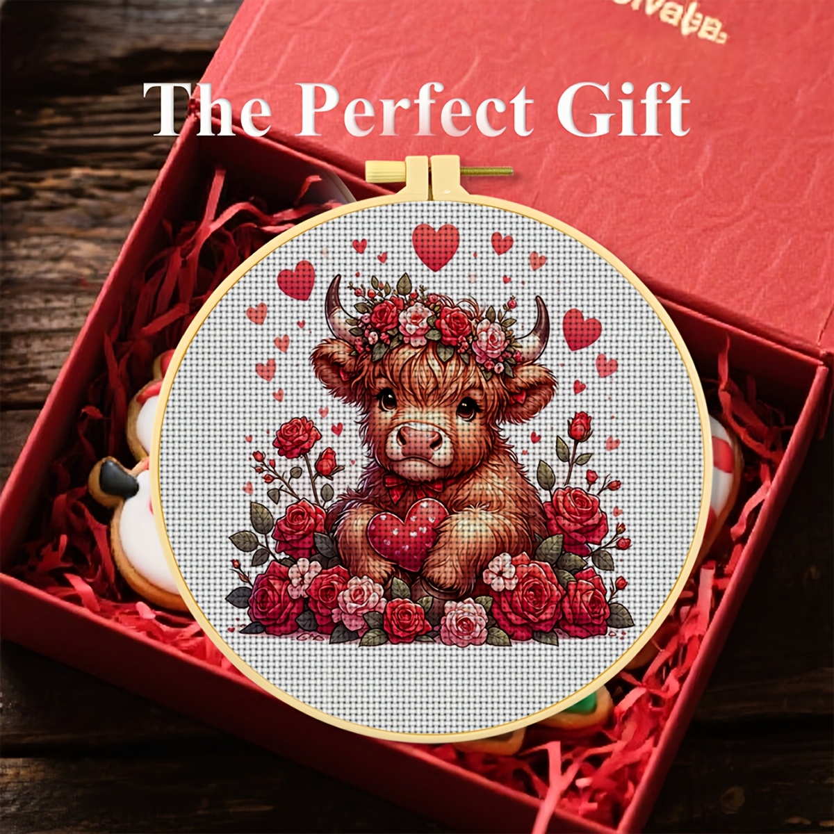 Round DIY Cross-Stitch Printed Kit with Embroidery Hoop