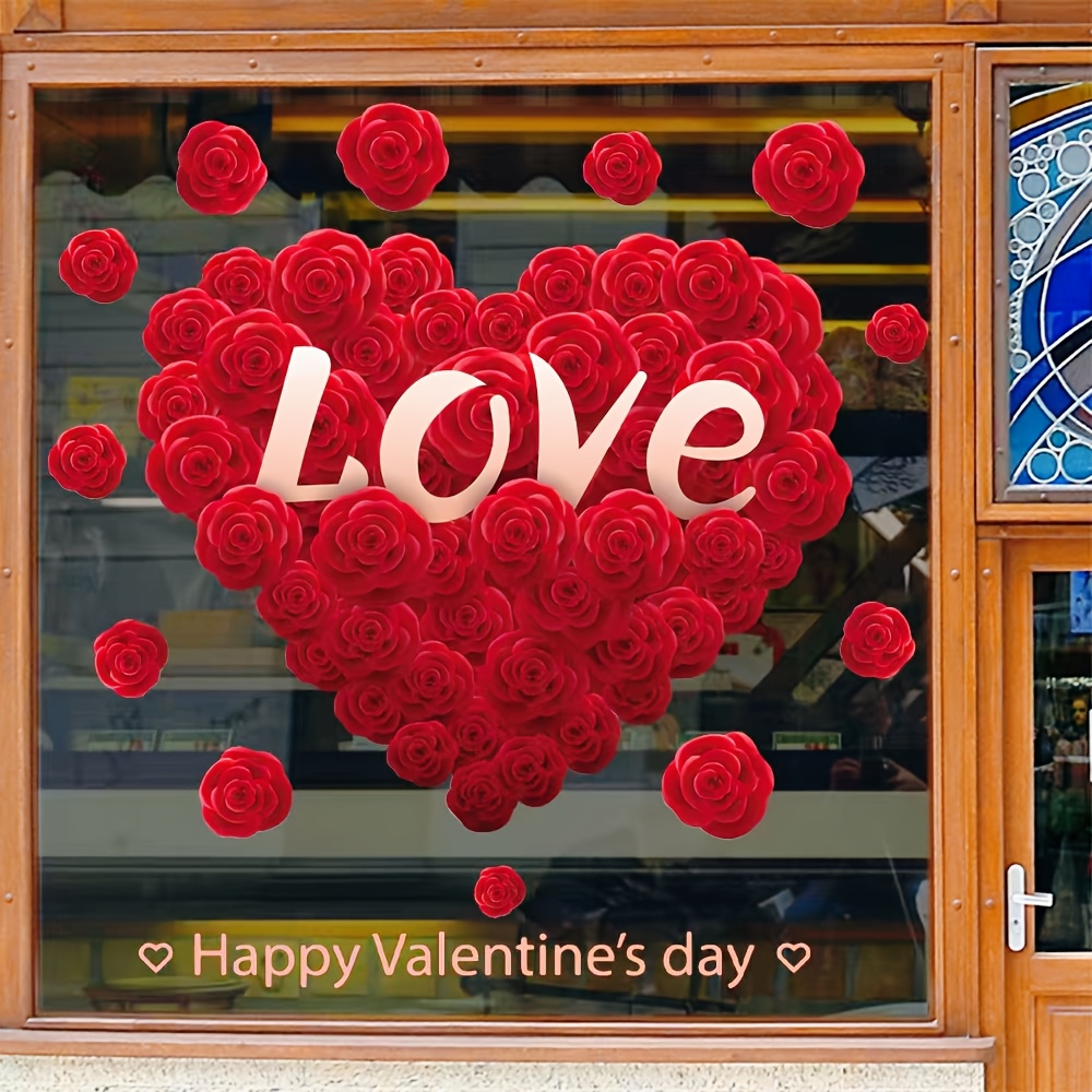 

Romantic Red Window Cling - Vinyl Valentine's Day Decor For Wedding Room & Shop Windows, No Power Needed