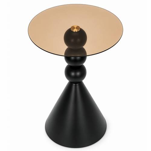 round space saving vintage cast table with tempered top matte black white suitable for bedside sofa end table compact nightstand for small spaces assembly modern minimalist for living room bedroom office