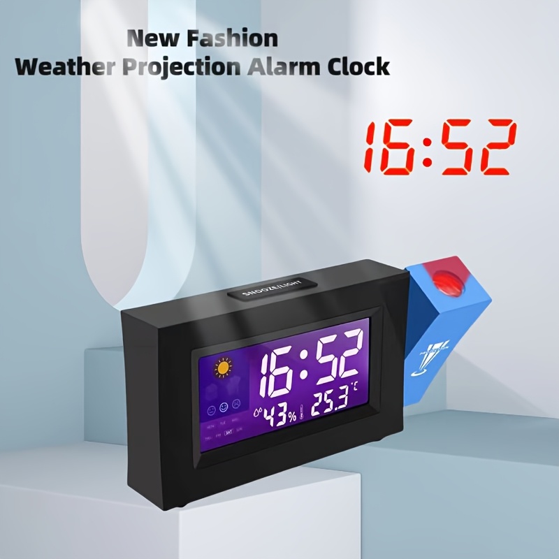 

1pc Cartoon Theme Digital Weather Clock With Lcd Projection, Usb Powered, Automatic Shut-off, Temperature Display, Square Plastic Frame, , Electrical Mechanism - Aaa Battery Operated (not Included)