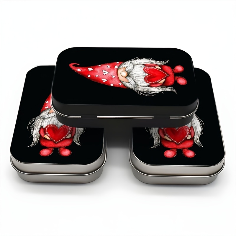 Red Gnome with Heart Doll Metal Storage Box, Multipurpose