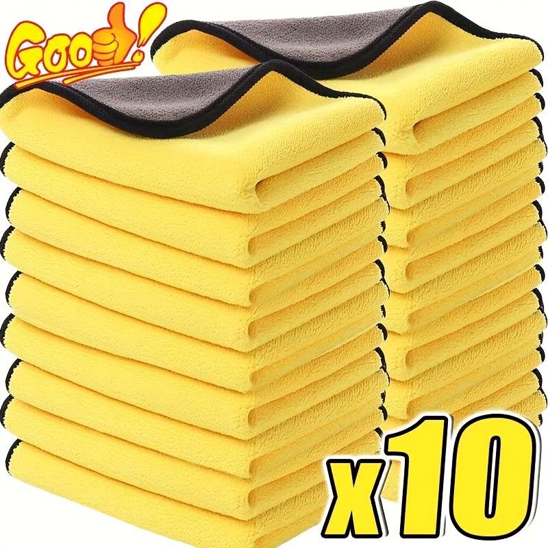 TEMU 10pcs Microfiber Cleaning Towels With Black Edges - Super Absorbent, Quick-dry Car Detailing Cloths For Auto Detailing, Vehicles, Home &
