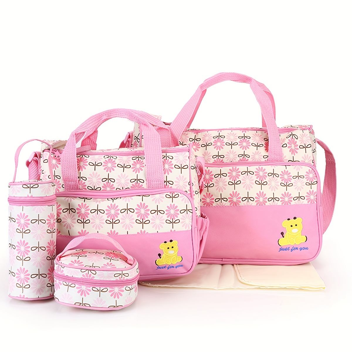 

5pcs Trendy Printed Mommy Bags, Multifunctional Large Capacity Mother Bags, Portable Diaper Storage Bags