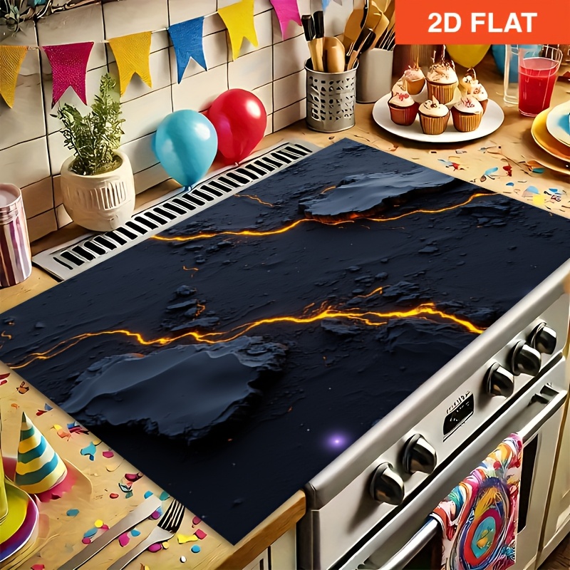 TEMU 1pc Lava Crack Terrain | Dark-colored Rubber Stovetop Mat, Easy-to-clean Kitchen Cover, Expands Countertop Space, Suitable For Induction Cookers