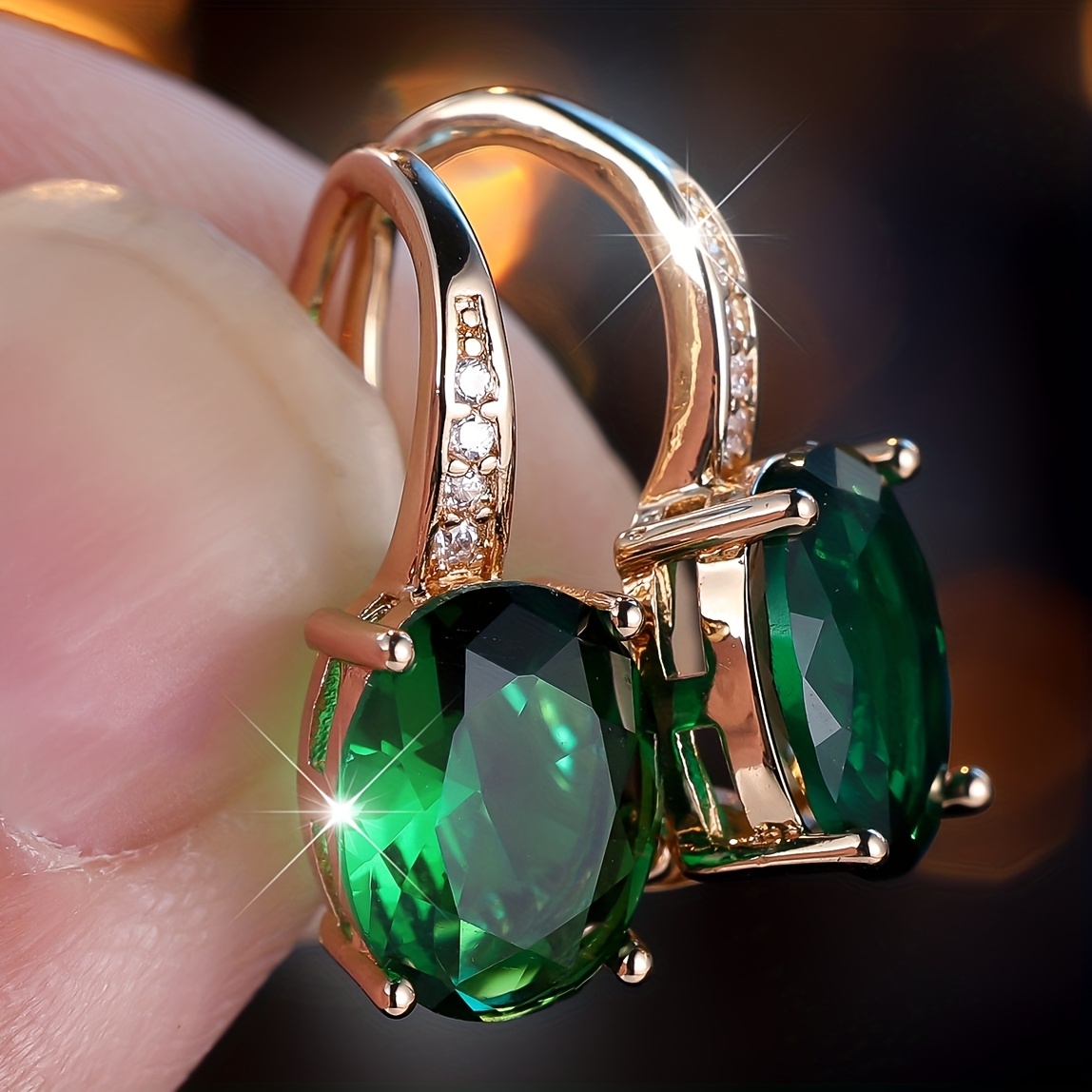 TEMU A Pair Of Women's Minimalist Classic Versatile Exquisite Jewelry Pieces Set With Round Green Synthetic Synthetic Zirconia, Suitable As A Daily