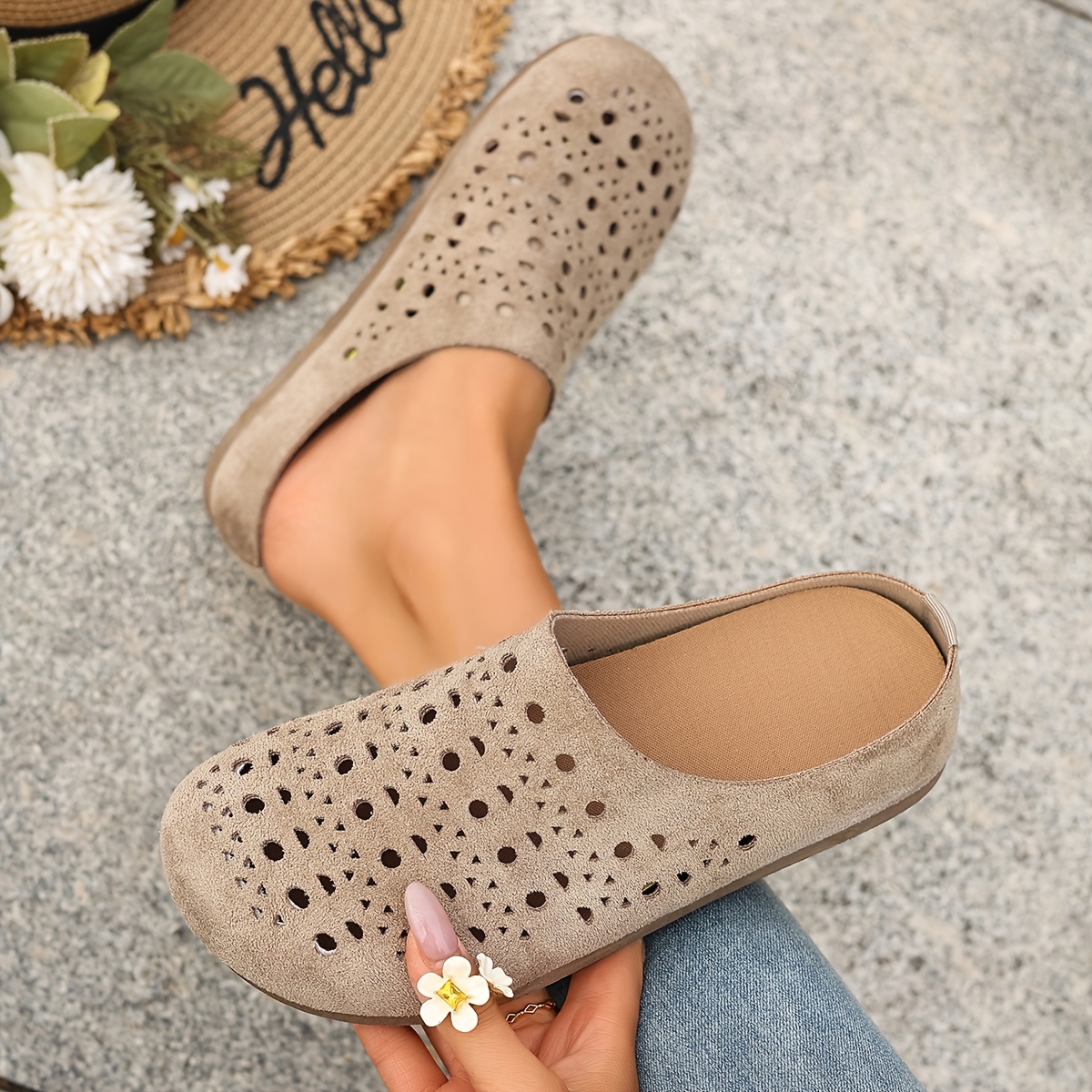 TEMU Chaussures d'été plates et tendance pour femmes, plates et respirantes, idéales pour la plage et les vacances air, chaussures pour femmes