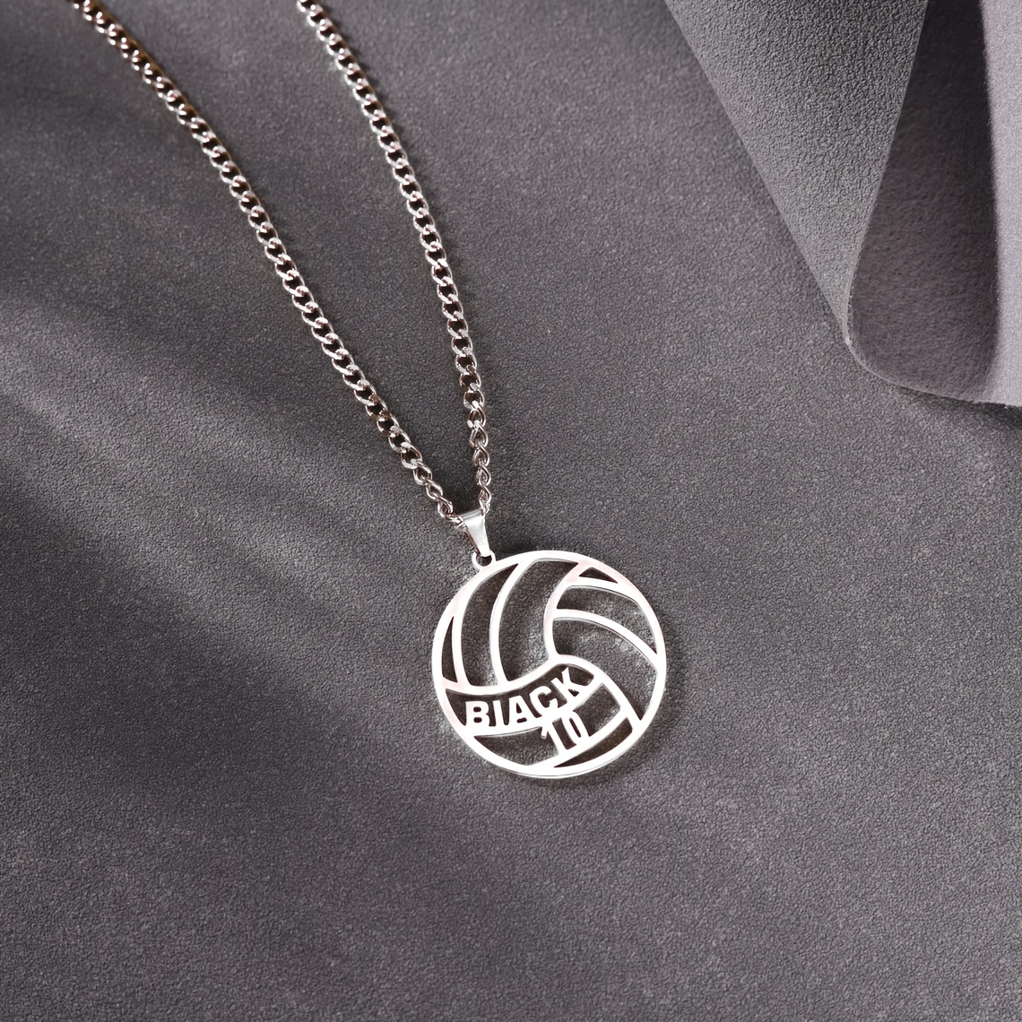 TEMU Custom 4mm Cuban Chain Volleyball Name Necklace Personalized Volleyball Number Necklace Stainless Steel Nameplate Movable Pendant Necklace