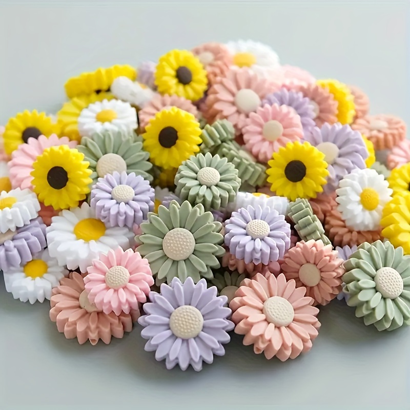 

10/20pcs Daisy Silicone Focus Beads, 6 Colors Flower Shape Beads For Diy Handmade Bag Chain, Mobile Phone Chain, Bracelet, Necklace, Key Chain, Jewelry Decoration Supplies Beads