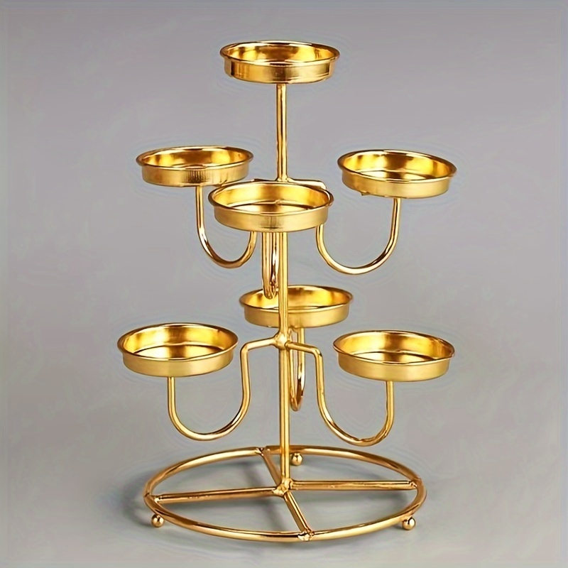 TEMU 7-tier Metal Tealight Candle Holder Stand, Lacquered Finish, Tabletop Round Alloy Candlestick Display For 4cm Diameter Candles, Traditional Spiritual Decor