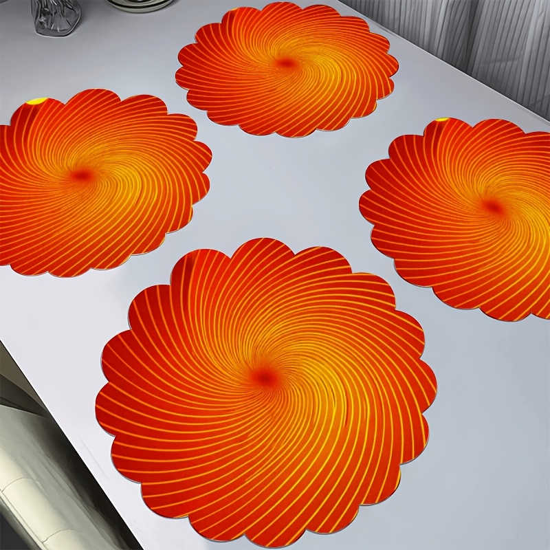 TEMU 4pcs de Table Ronds en Dentelle Orange Motif Spirale Soleil Éclaté 15 Pouces pour Décoration de Table de Fête Cuisine Salle à Manger BY0324M28