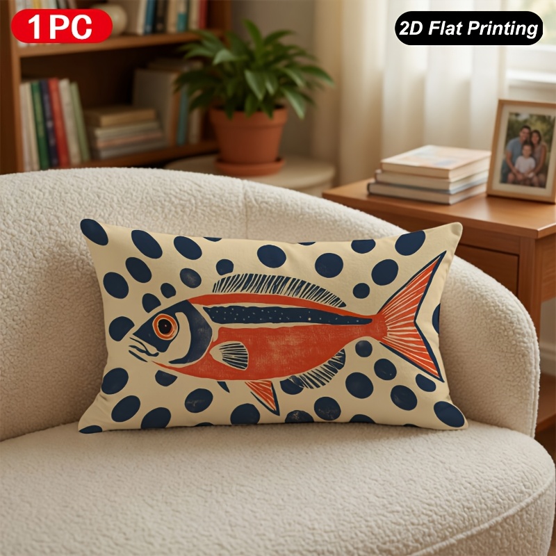 TEMU de cojín lumbar de 1 pieza con estampado 2D de peces coloridos para decoración de interior y exterior, granja, dormitorio, , sofá, interior de