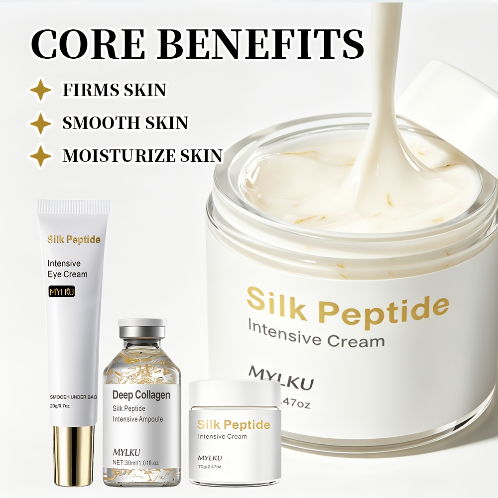 Set Intensiv de Îngrijire Facială cu Peptide, Inclusiv Cremă de Față, Cremă pentru Ochi, Esență, Bogat în Peptide de Cupru, Acid Hialuronic, Retinol, Colagen, Reducerea Aspectului Liniilor Fine, Ridurilor, Zgârieturilor, Liniilor de Râs, Liniilor de Trăgăci, Etc. Potrivit pentru Toate Tipurile de Piele
