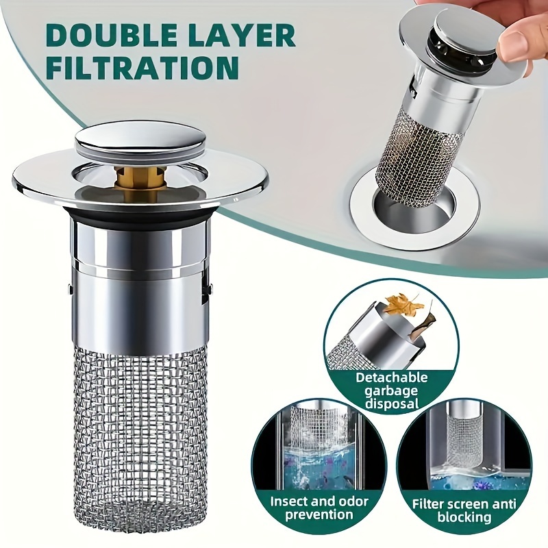 

Stainless Steel Pop-up Sink Strainer - Odor-proof, Hair Catcher For Bathroom & Kitchen Drains, Durable Floor Drain Filter Accessory Water Filter For Kitchen Sink Kitchen Sink Drain Strainer