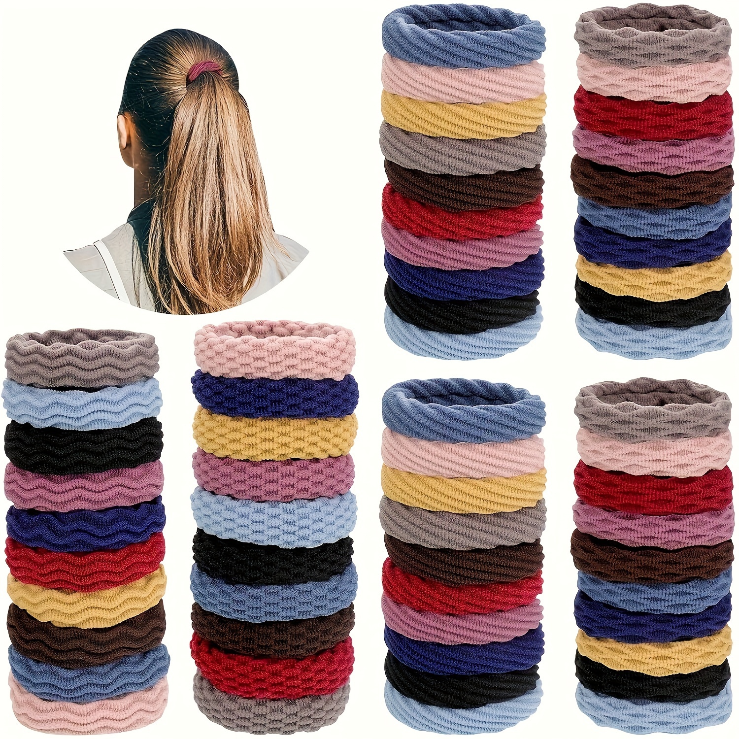 

60pcs/set Women Basic Hair Bands 1.57inch Simple Solid Colors Headband Hair Ropes Ties Hair Accessories Ponytail Holder