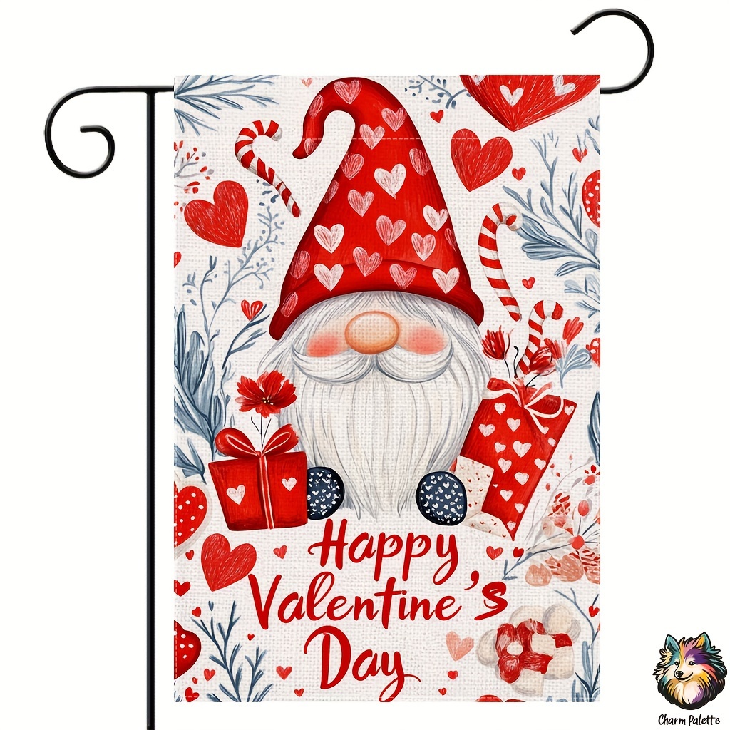 

1pc Linen Love Garden Flag - Double-sided 12x18 Inch, With Hearts & Presents, Multipurpose Valentine's Day Outdoor & Indoor Decoration, Flag Stand