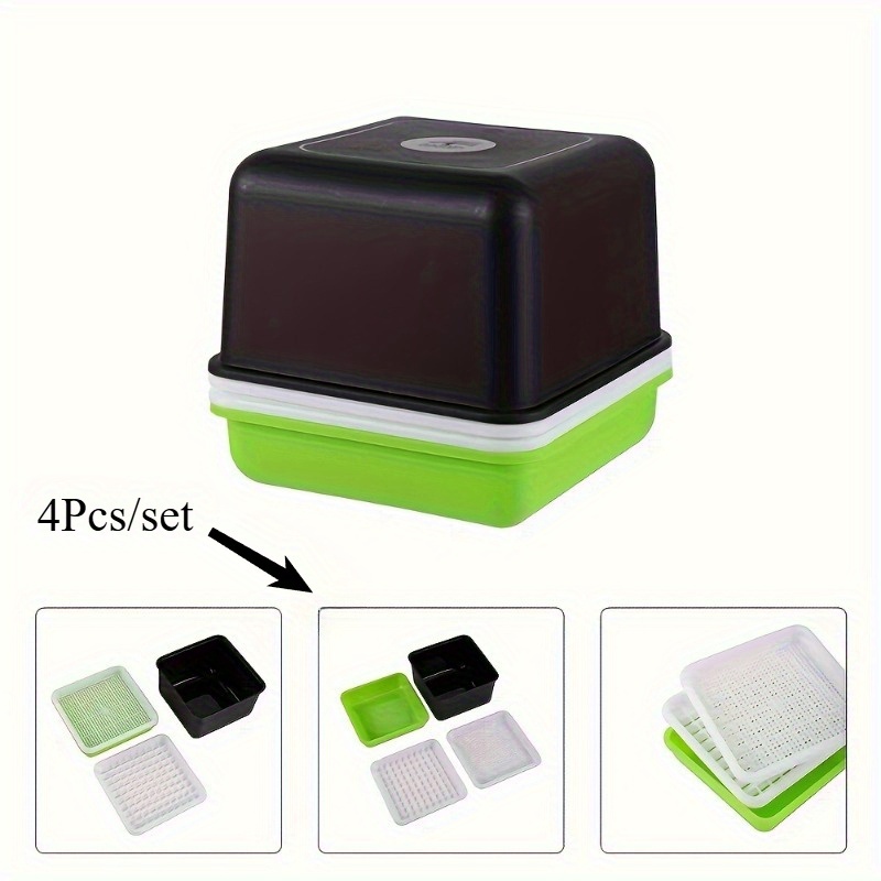 E-shop Set mit 4 modernen Hydroponik-Sprosskultur-Set für Pflanzen - Robuste Kunststoffschalen für Bohnen- und -Sämlinge, geeignet für den Innen- und