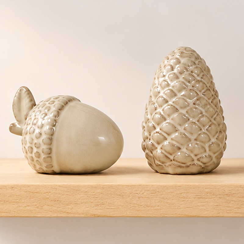 TEMU A Set Of 2 Classical-style Ceramic Pumpkin And Ornaments, Including A Cream-/pine Cone, Pumpkin/, A Collection Of Desktop Decorations. Available