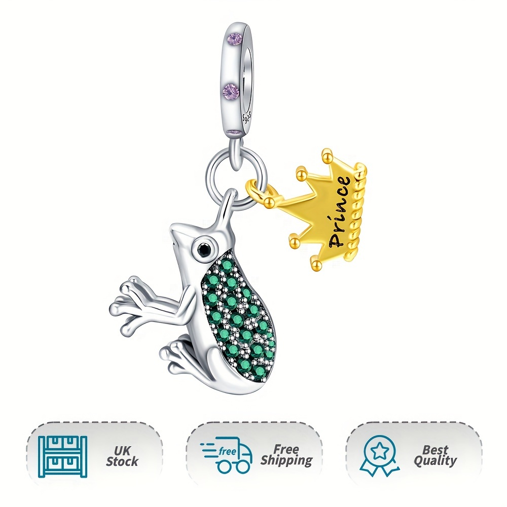 Silver Frog Princess Crown Dangle Charm Pendant