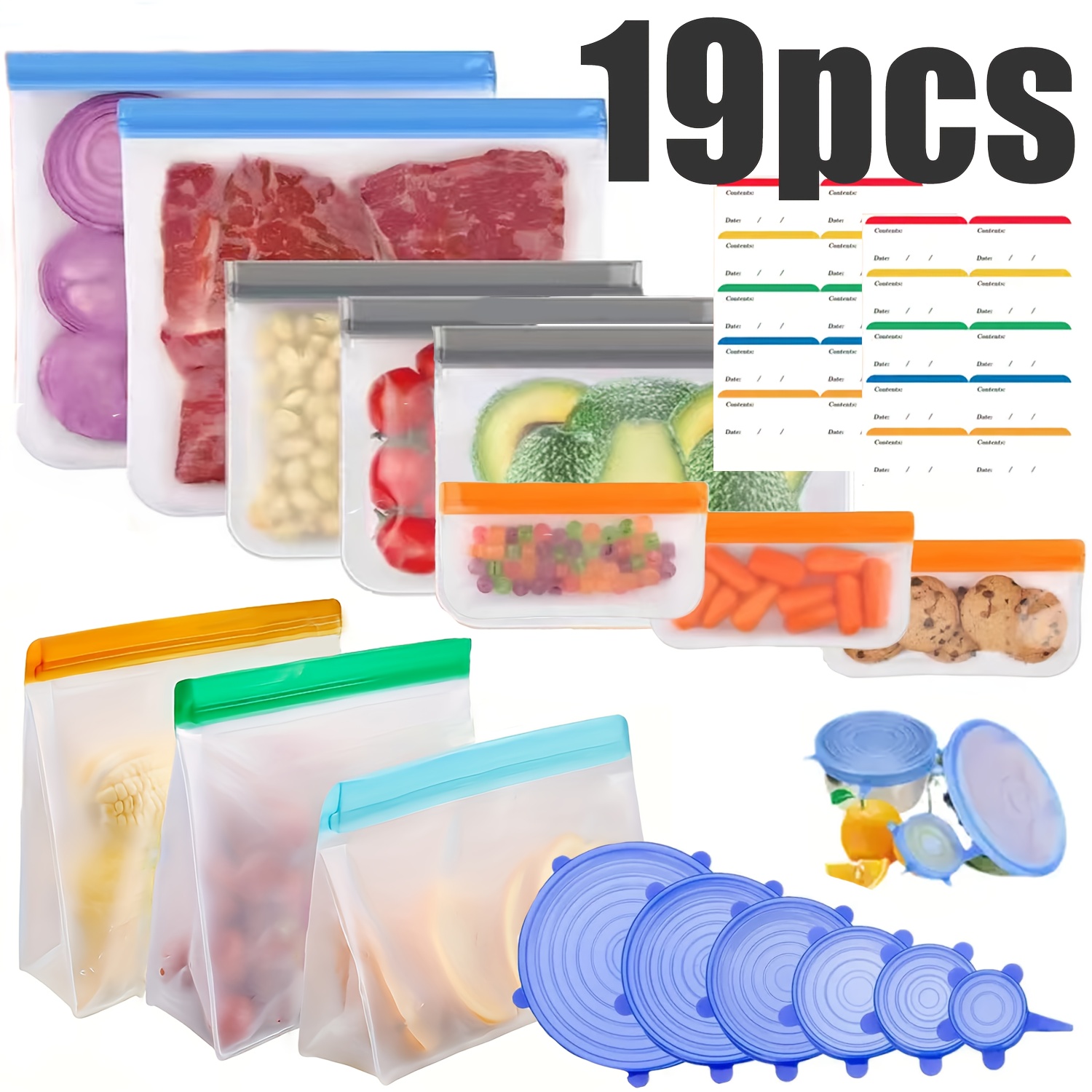 SPLF 12 Pack BPA FREE Reusable Storage Bags  6 Reusable Snack Bags Extra Thick Freezer Bags Leakproof Silicone Plastic Free L