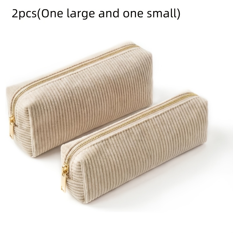 TEMU 2pcs Corduroy Pencil Case & Makeup Bag Suitable For, Large & Small With Corduroy Cover, Portable For, Office, Travel - Multipurpose For,