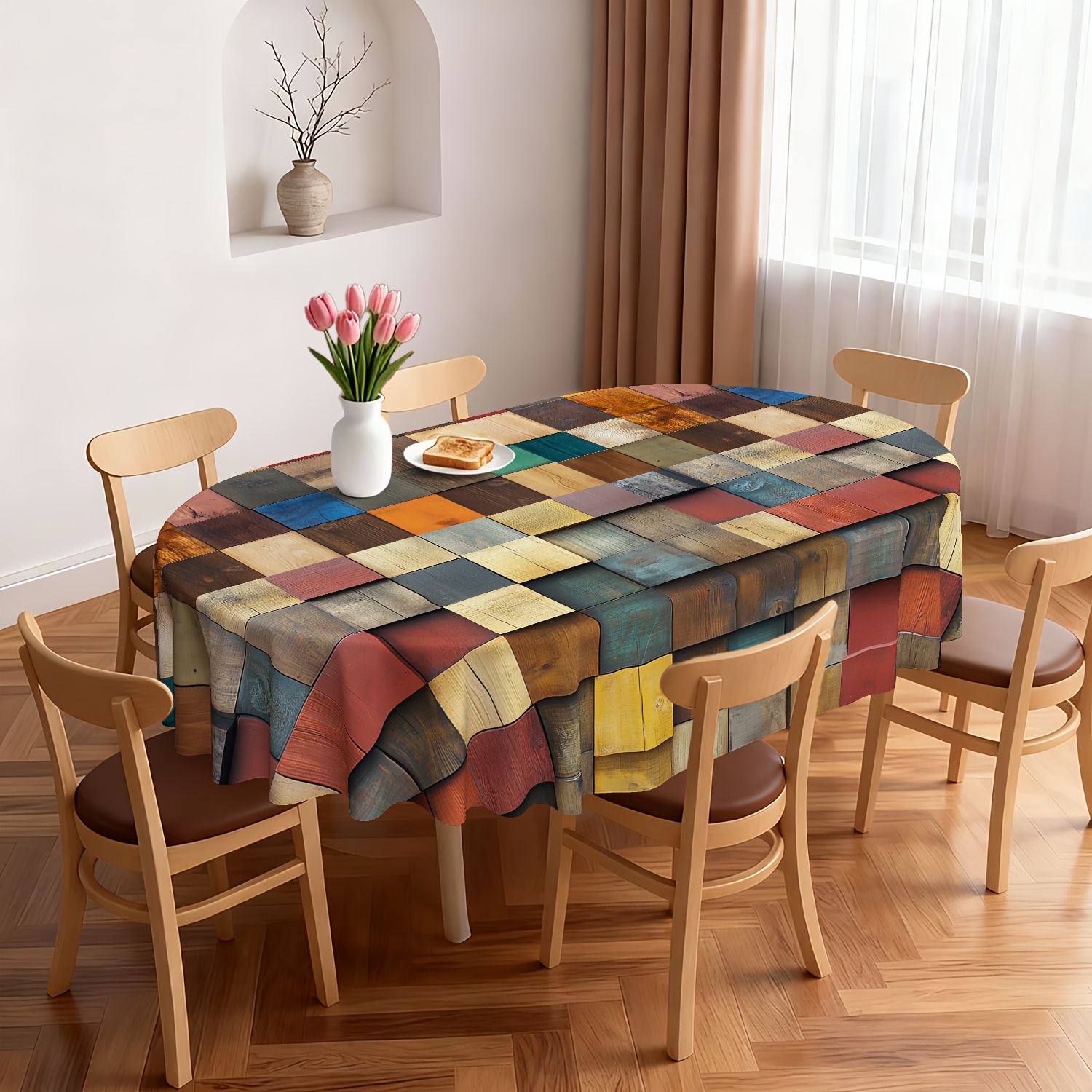 TEMU 1 pièce, Nappe à Grain de Bois Colorée, Nappe à Texture de Bois Rustique, Nappe de Vintage Colorée pour Cuisine Salle à Manger Ferme Intérieur