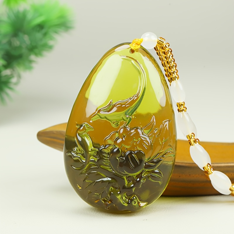 Faux Amber Teardrop Pendant Necklace, Stylish Accessory