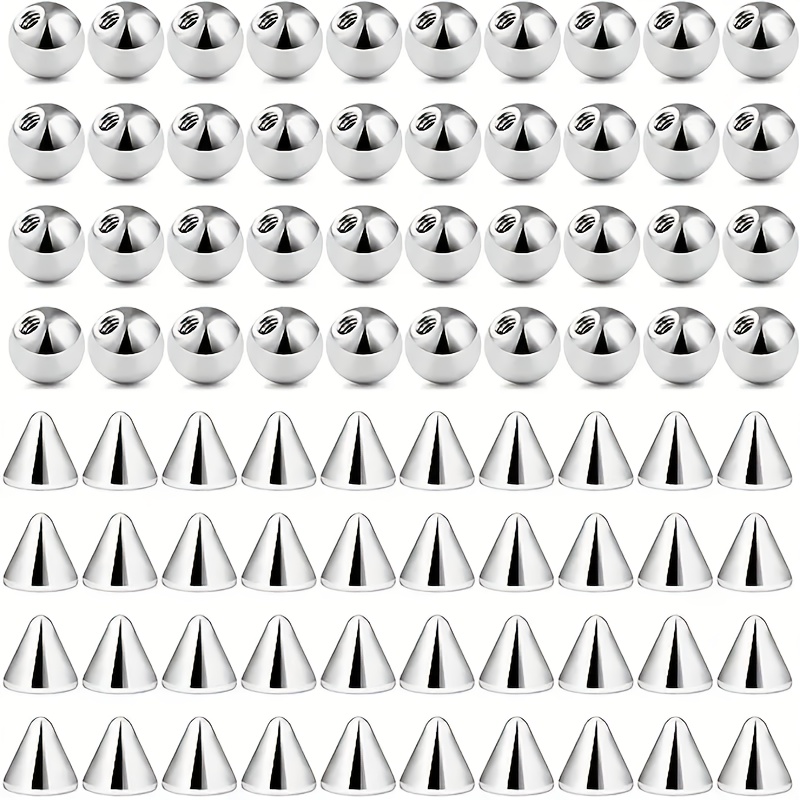 TEMU 80pcs/Sac 3Mm Billes & Pointes de Remplacement Filetées Externement en Acier Inoxydable Chirurgical 3Mm pour Bijoux , Parfait pour Sourcils,