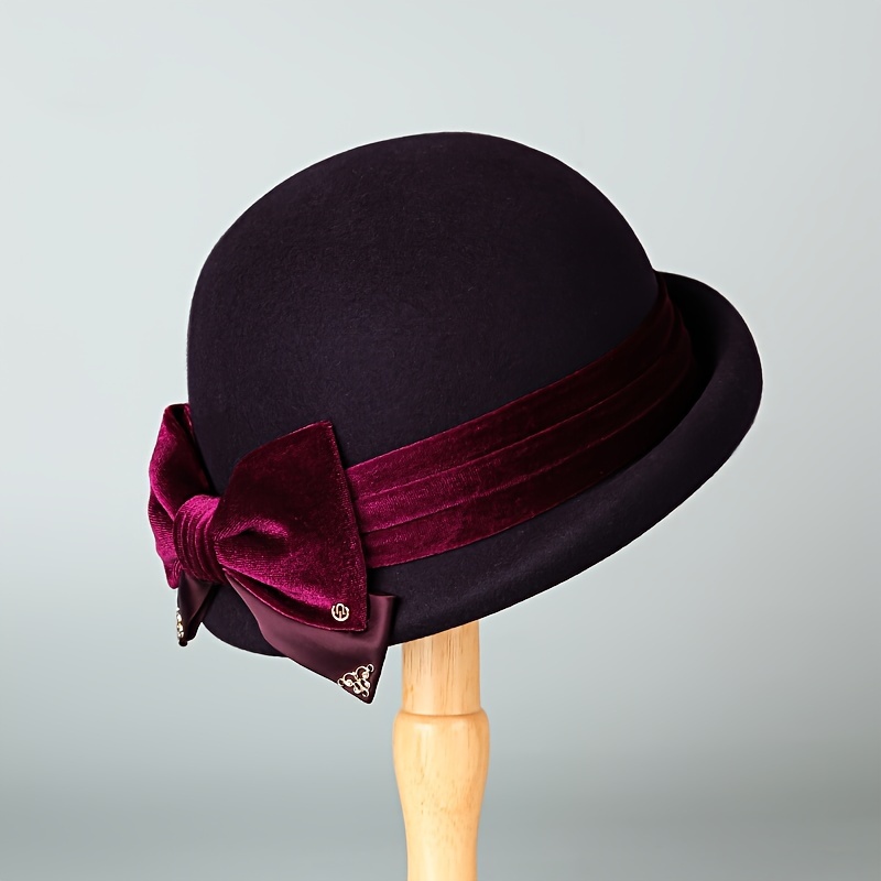 womens wool felt hat decorative bow rolled brim round - Temu  display picture 3
