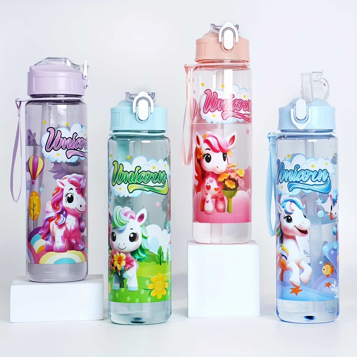 

23.5oz Cute Cartoon Pony Print Water Bottle With Straw - Portable, High-quality Pc Plastic For Outdoor Activities, Travel & School, Best For Christmas