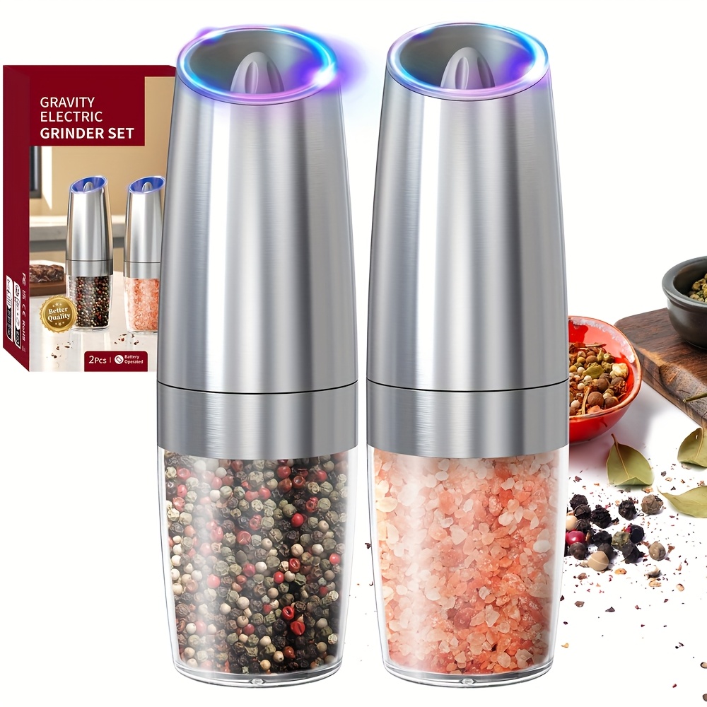 Automatic Stainless Steel Salt And Pepper Grinder With Gravity Sensor, Featuring , Battery Operation, Adjustable Grind Settings, Capacity, And Designed For One-handed Use, Perfect As A Gift