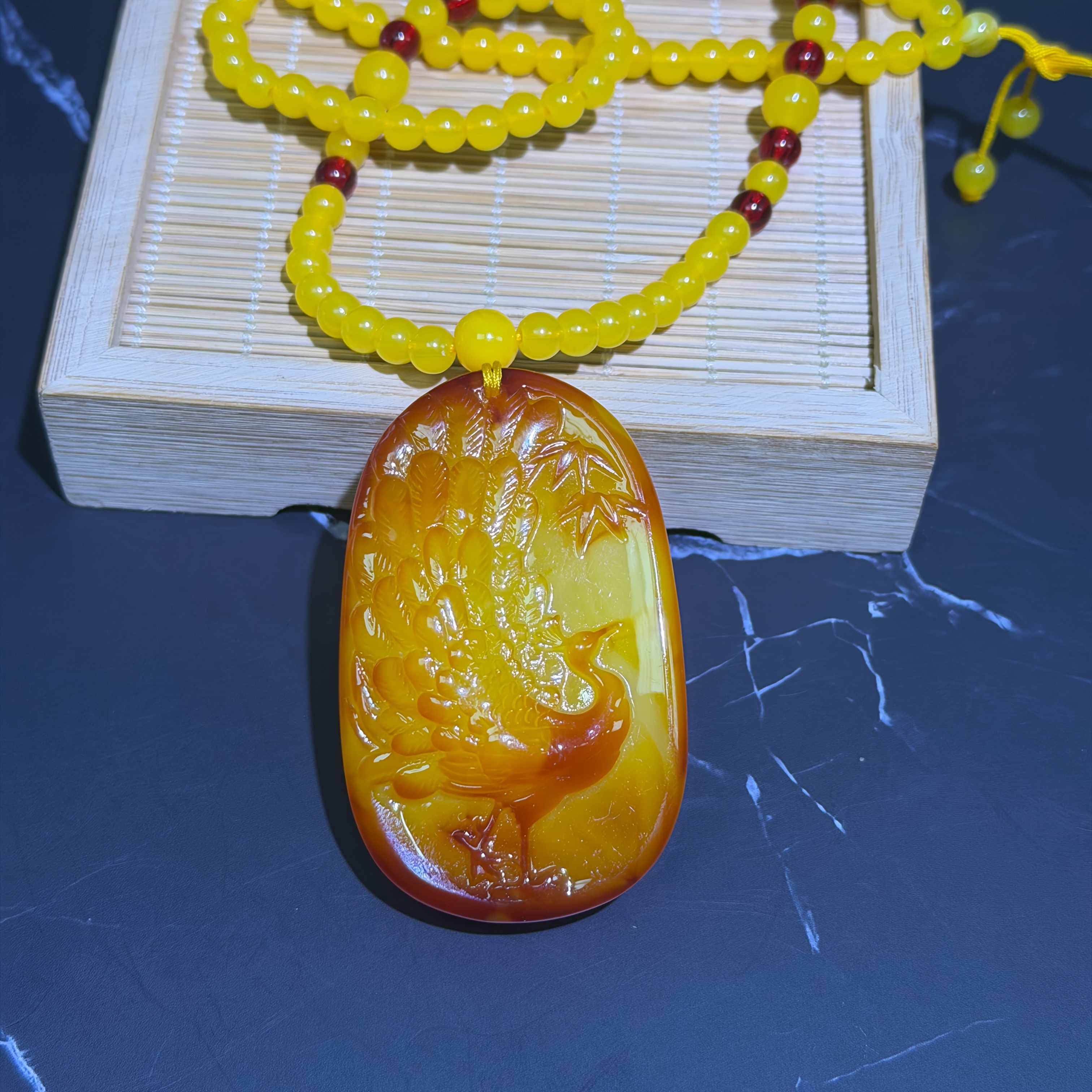 2nd Generation Amber Peacock Pendant Necklace, Unisex