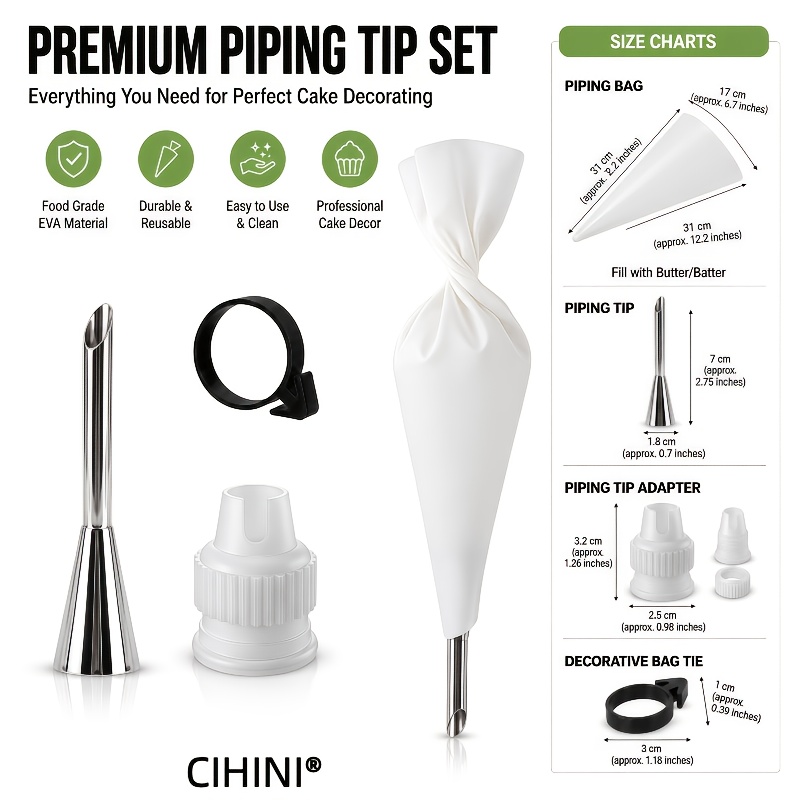 TEMU Cihini-4pcs Piping Nozzle Decorating Set-includes: 1pc Reusable Decorating Bag, 1pc Piping Nozzle, 1pc Connector, 1pc Decorating Bag Band-baking