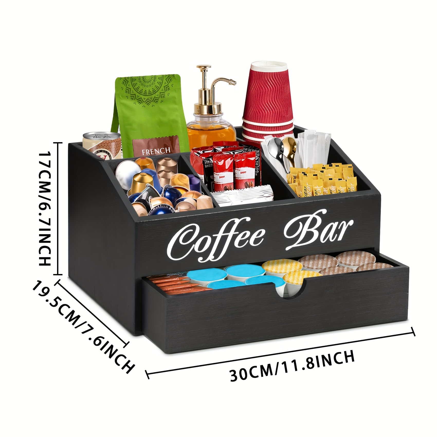 Tiamu Porte-Dosette Café En Fer Forgé - Organiseur Capsules K-Tasses, Bol à Fruits & Rangement Bureau - Noir